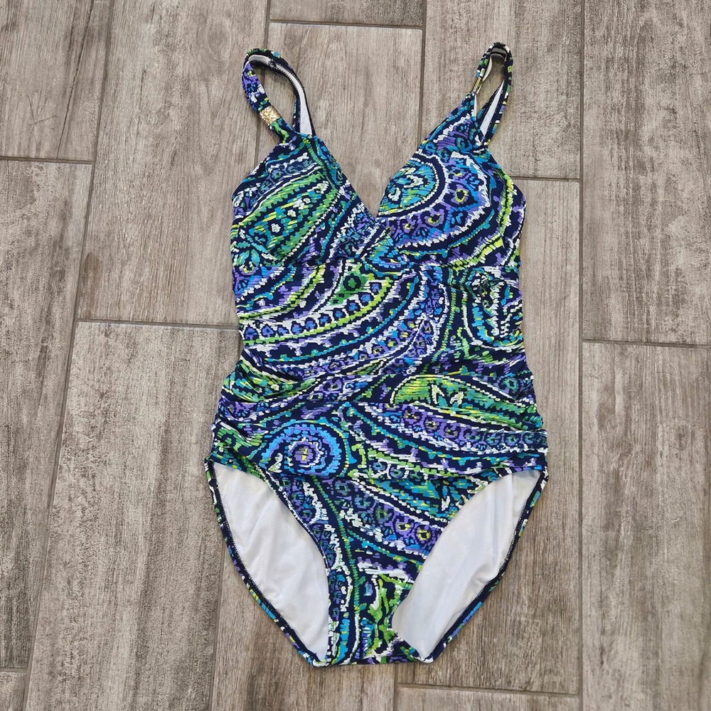 Lauren Ralph Lauren One Piece Swimsuit‎ Size 6 Blue Green Paisley Underwire